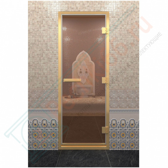 Стеклянная дверь для хамама в золотом профиле, бронза 190х80 (по коробке) (DoorWood) в Красноярске