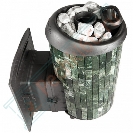 Банная печь Атмосфера L, в ламелях из натурального камня "Змеевик" наборный (ProMetall)