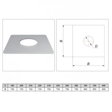 Фланец без изол 780х780 на трубу V50R (ОЦИНК-RAL/0,5) d-180/280 (Вулкан)
