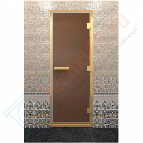 Стеклянная дверь для хамама в золотом профиле, бронза матовая 200х80 (по коробке) (DoorWood) в Красноярске