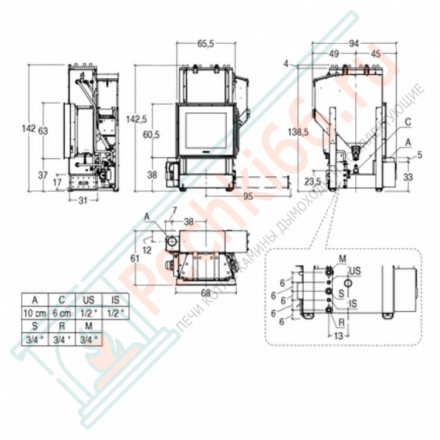 Стальная топка MP 973 TH ACS с бойлером (Piazzetta) 30,3 кВт