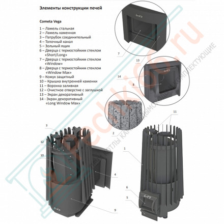 Банная печь Cometa 180 Vega Long, Stone (Grill’D)