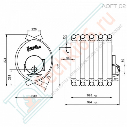 Печь отопительная АОГТ 02 со стеклянной дверцей (Везувий) до 400 м3