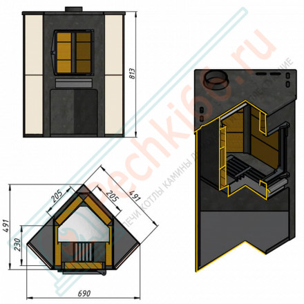 Печь-камин ДТ-4С угловой (Этна)