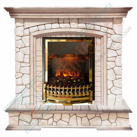 Каминокомплект Preston - Белый/Слоновая кость с патиной с очагом Atherton