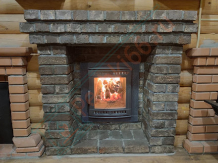 Печь для бани Атмосфера L+, усиленная каменка, комбинированная облицовка «Россо Леванто» (ProMetall)