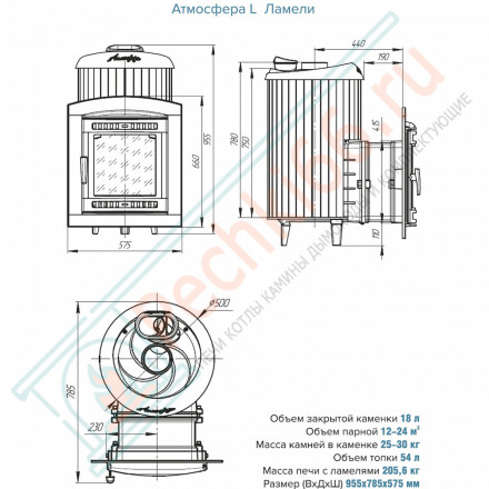 Печь для бани Атмосфера L+, усиленная каменка, ламели "Талькохлорит" (ProMetall)