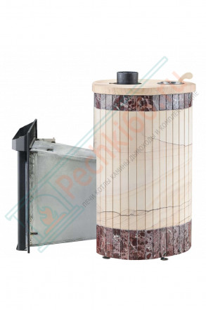 Дровяная банная печь Ферингер Малютка ПФ "Окаменевшее дерево перенесённый рисунок + Россо Леванте" до 18 м³