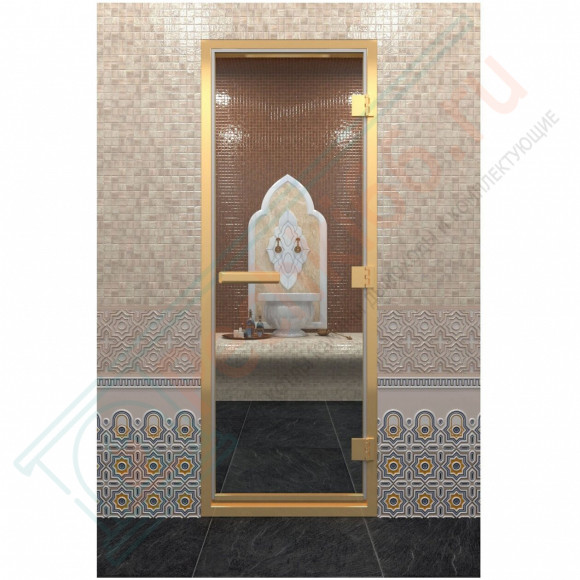 Стеклянная дверь DoorWood «Хамам Прозрачная» в золотом профиле 2000х700 (по коробке) в Красноярске