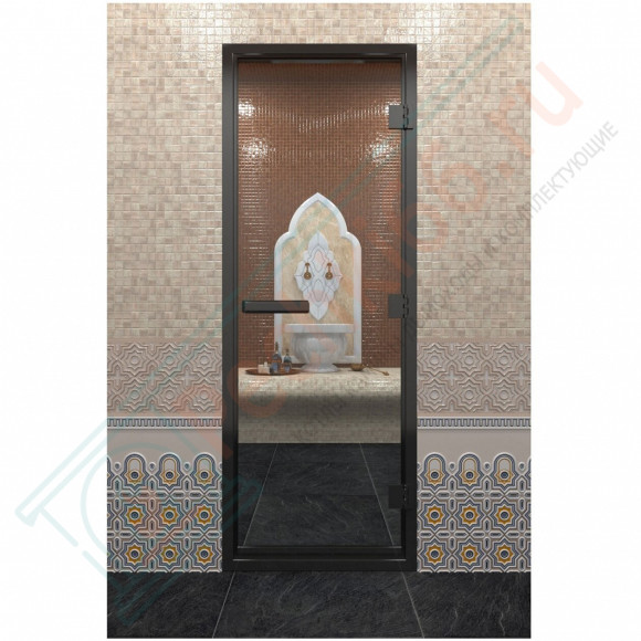 Стеклянная дверь DoorWood «Хамам Прозрачная» в черном профиле 1900х800 (по коробке) в Красноярске