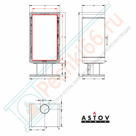 Печь-камин КУБ ПК 4581, металл на низкой ноге (Астов)