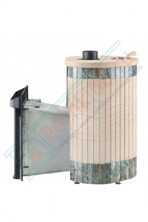 Дровяная банная печь Макси ПФ "Окаменевшее дерево перенесённый рисунок + Жадеит" (Ферингер)