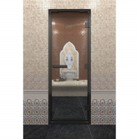 Стеклянная дверь DoorWood «Хамам Прозрачная» в черном профиле 2000х900 (по коробке)