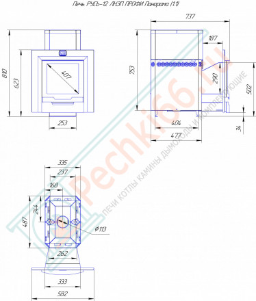 Печь для бани Русь 12 ЛНЗП Панорама ПРОФИ (Теплодар) до 12 м3