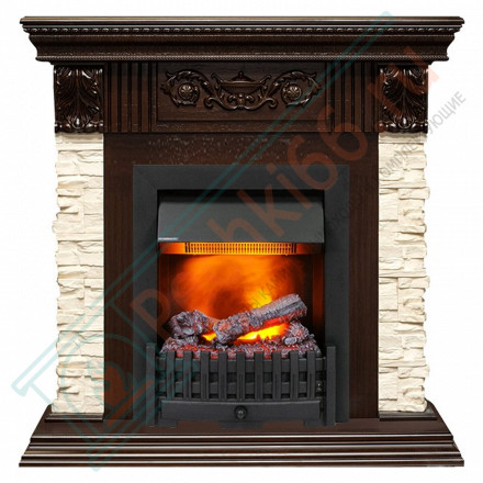 Электрокаминокомплект Luxemburg (каменный) - Сланец/Темный дуб с очагом Danville Black FB2