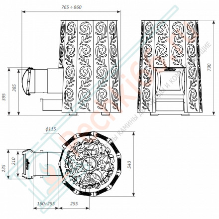 Дровяная банная печь Grill'D Violet Romb Long (Камень колотый 100 кг)