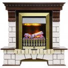 Каминокомплект электрический Pierre Luxe угловой - Темный дуб / Белый (Высота 1050мм) с очагом Danville Antique Brass FB2 (Dimplex)