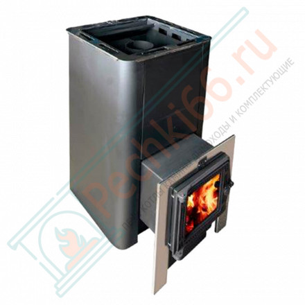 Печь для бани Олимп 20-26 чугунная дверца со стеклом, с парогенератором (Термофор) до 26 м3