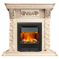 Электрокаминокомплект Luxemburg (каменный) - Сланец/Cлоновая кость с патиной с очагом Brookline Black