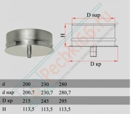 Конденсатоотвод на трубу с изол (НЕРЖ-439/0,5-НЕРЖ-439/0,5) d-150/230 (Дымок)