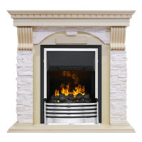 Электрокаминокомплект Dublin - Слоновая кость с патиной / Сланец крем с очагом Flagstaff