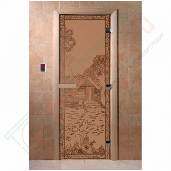 Стеклянная дверь для бани бронза матовая, "Банька в лесу", 1900х700 (DoorWood) в Красноярске