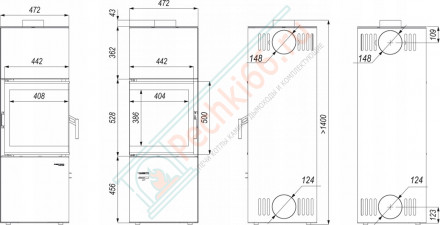 Печь-камин Quadroom, серая сталь (Defro-Home) 9,6кВт