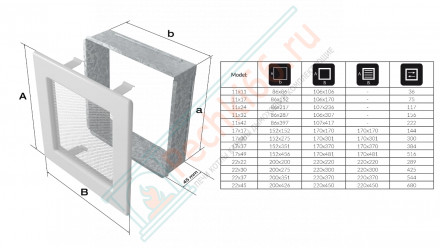 Решётка вентиляционная каминная бежевая 220х370 22/37K (Kratki)