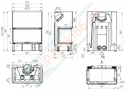 Каминная топка Дельта 1000 K три стекла (Экокамин)